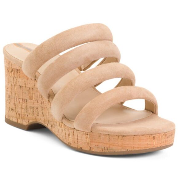 NEW Sam Edelman Yuki Wedge Sandals Size 9 Tan Suede Cork Platform Heel - Picture 1 of 11
